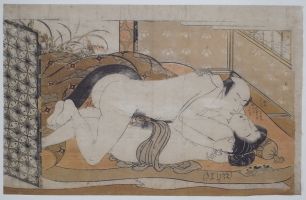 Исода Корюсай, 1764 – 1788 гг. Гравюра сюнга, из серии " Цвета сладострастия – феникс, выпущенный в поле" (Enshoku hoya ho)