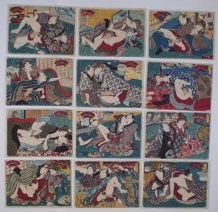 Утагава Кунисада - Тоёкуни III, 1786–1865 гг. Серия из 12-ти эротических гравюр – Сюнга