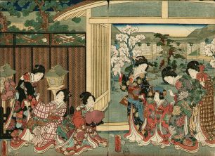 Утагава Кунисада - Тоёкуни III, 1786–1865 гг. Две части триптиха бидзин-э (bijin-e) "Сад цветущей вишни"