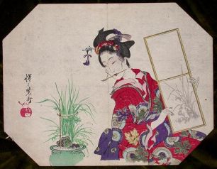 Каванабэ Кёсай 1831-1889 гг. Ксилография для веера утива-э
